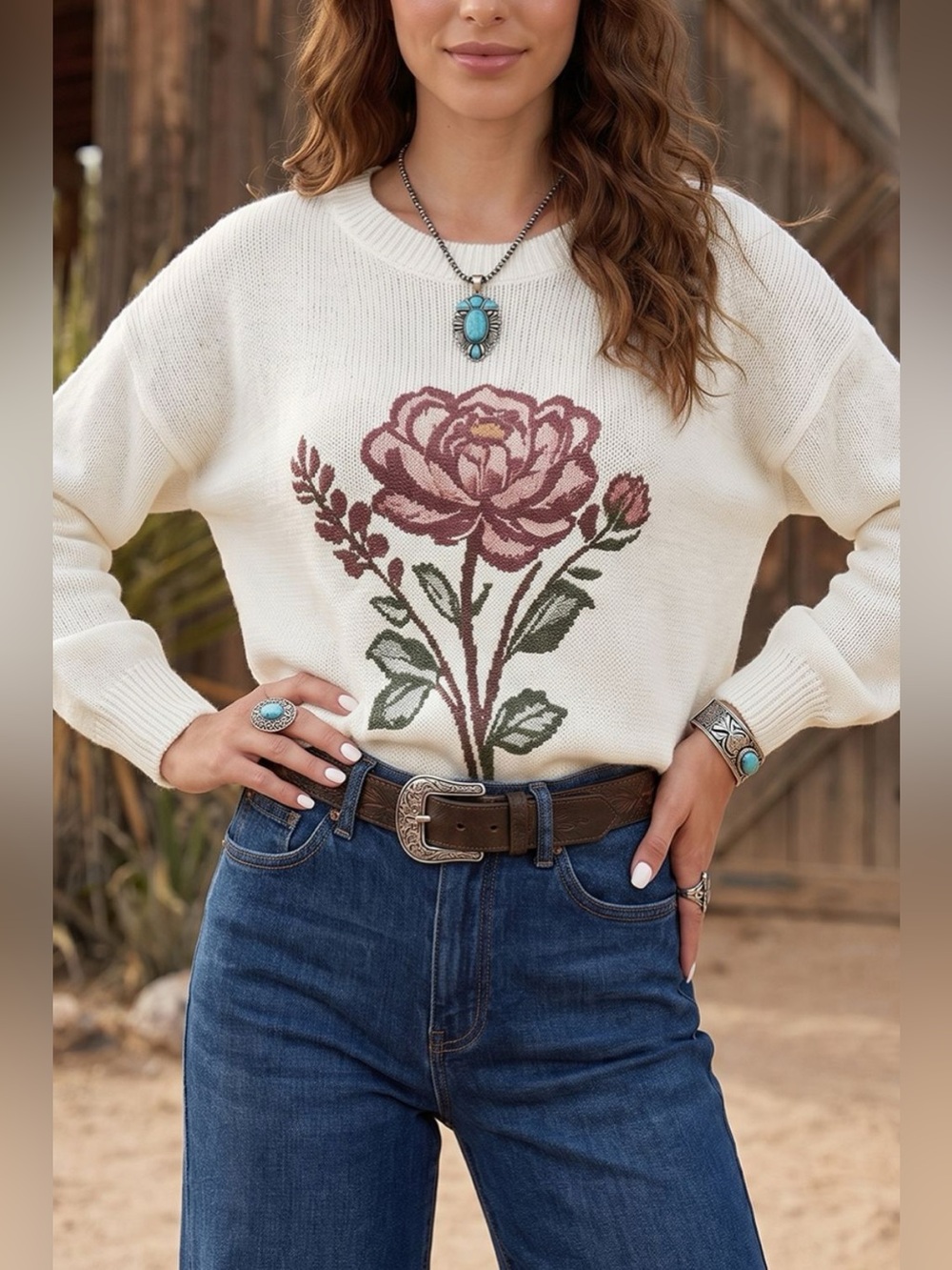 Rose Dropped Shoulder Sweater